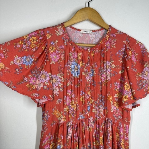Spell and the Gypsy Meadowland Flutter Sleeve Mini Dress Poppy XS - Picture 5 of 10